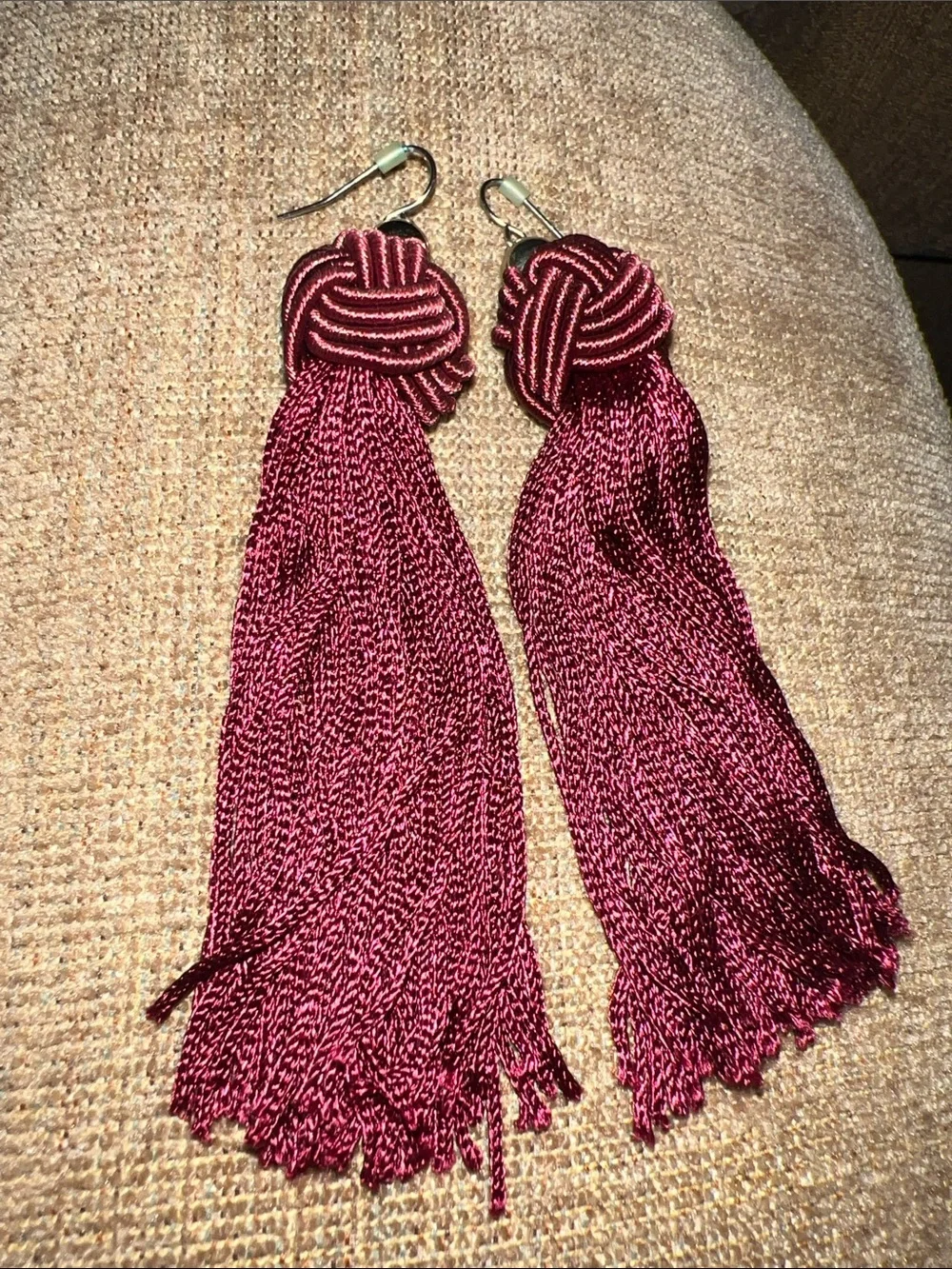 LOFT Maroon Tassel Knot Drop Earrings